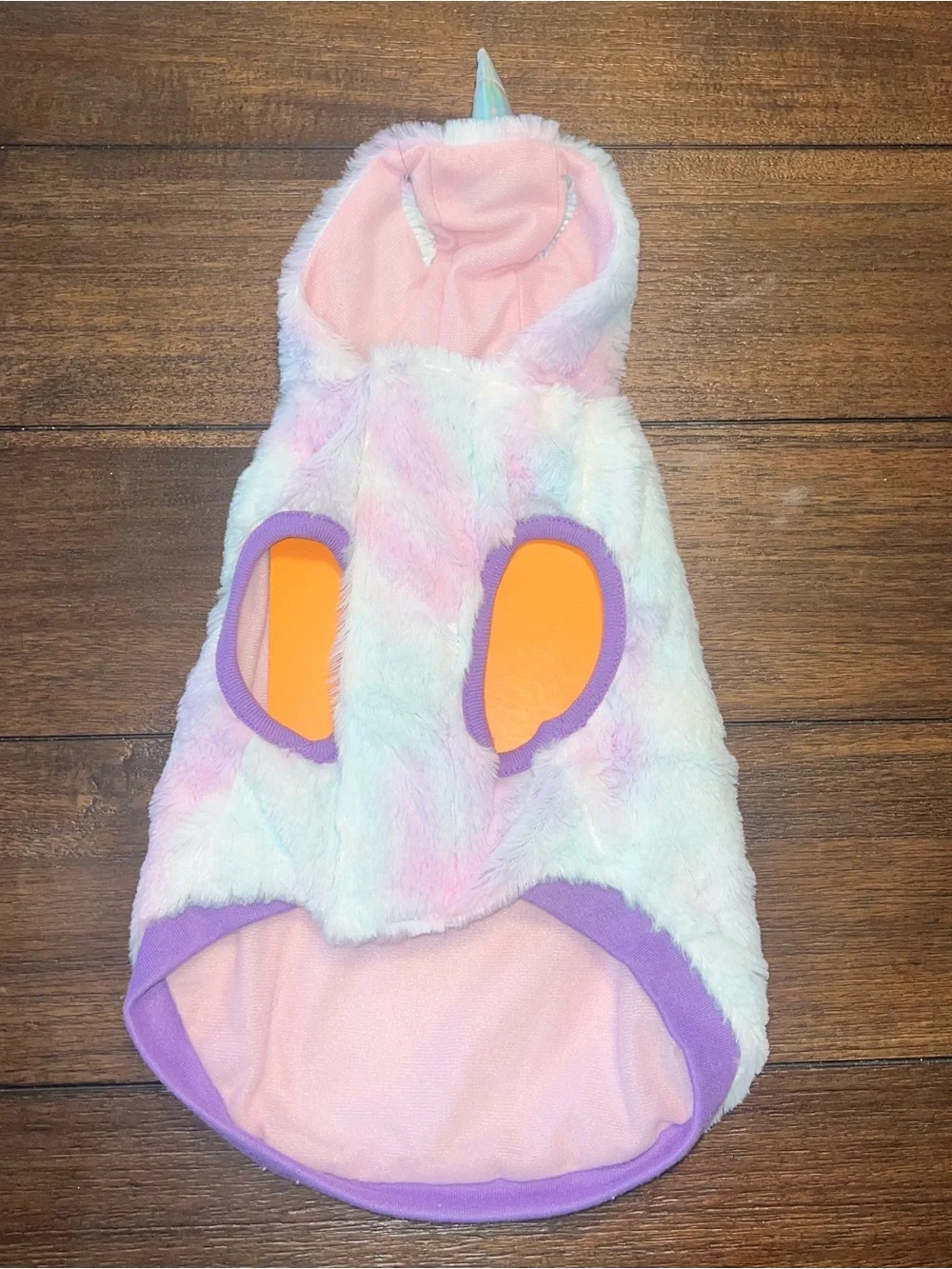 Pet Costume Unicorn Faux-Fur One Piece in Pastel Rainbow
